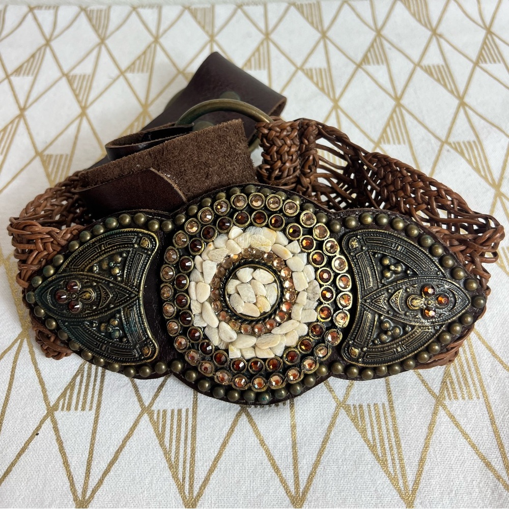 Leatherock Western Stone Jewels Studded Leather Belt Size M